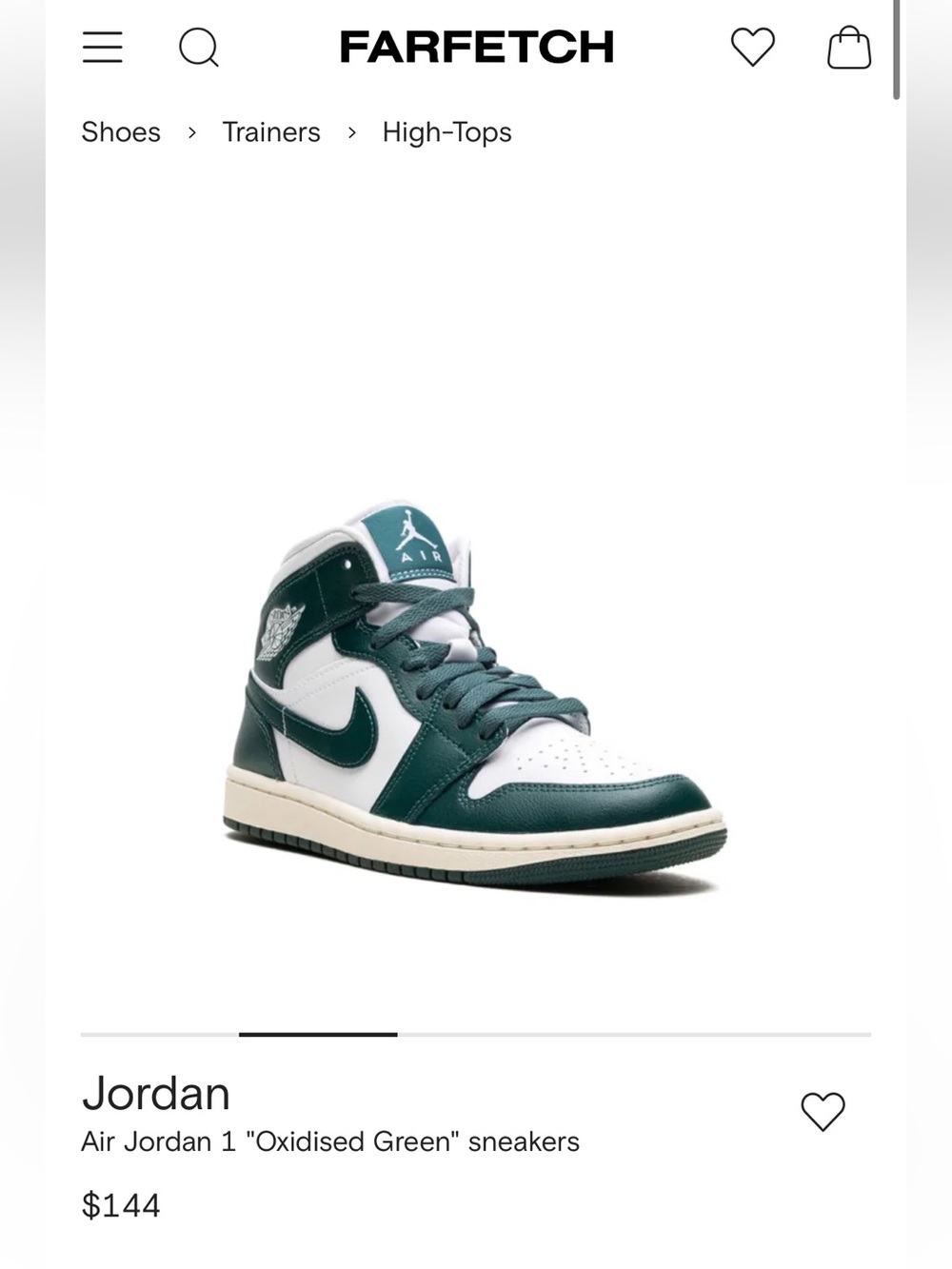 Jordan Air Jordan 1 Mid in Oxidised Green & White Size 8